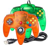 2 Pack USB Wired N64 Controller, miadore Classic N64 PC Gamepad Joystick Controller for Windows PC MAC Linux Raspberry Pi 3 (Green/Orange)