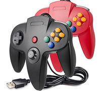 2 Pack USB Wired N64 Controller, miadore Classic N64 PC Gamepad Joystick Controller for Windows PC MAC Linux Raspberry Pi 3 (Black/Red)