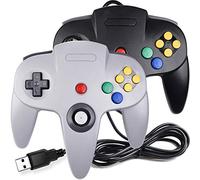 2 Pack USB Wired N64 Controller, suily Classic N64 PC Gamepad Joystick Controller for Windows PC MAC Linux Raspberry Pi 3 (Black/Gray)