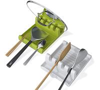 2 Pack Utensil Rest for Stove Top, Spatula/Ladle/Spoon Rest with Drip Pad & Pot Lid Holder Stand for Kitchen, Cooking Utensil No Drip Holder, Multifunction Kitchen Spatula Rack with Lid Holder