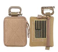 2 Pack Utility Pouch, Tactical First Aid Pouch + Compact EDC Pouch， Military EDC Belt Pouch Waist Bag Pack with Flag Patch for Hiking, Traveling, Outdoors (Khaki)