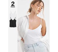 2 Pack V Neck Longline Camis Black/White 22