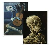 2 Pack - Van Gogh Skeleton & The Old Guitarist by Pablo Picasso Poster Print Set - Fine Art (LAMINATED, 18" x 24")