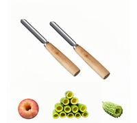2-Pack Vegetable Corer Tool - 8" Stainless Steel Fruit & Veggie Corer for Zucchini, Apples, Eggplant - Hollow Out for Stuffing with Wood Handle - Kitchen Coring Tool