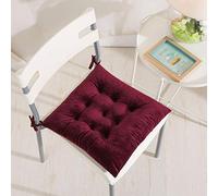2 Pack Velvet Chair Pads, Square Chair Cushion Meditation Pillow for Seating Patio Office Plain Seat Pad Dining Room Garden Kitchen Chair Velvet Cushions with Tie, Burgundy