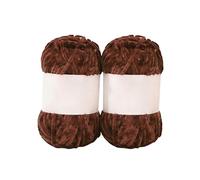 2 Pack Velvet Chenille Yarn for Crochet Soft Chunky Knitting Yarn for Baby Blankets Sweaters Crafts DIY Handcraft Yarn for Beginners (Coffee)