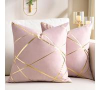 2 Pack Velvet Cushion Cover 45 x 45 CM Pink Decorative Throw Pillow Covers Gold Lines Square Geometry Cushion Case Soft Home for Living Room Bedroom Spring Summer 18 x 18 Inch