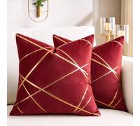 2 Pack Velvet Cushion Covers 40 x 40 CM Gilded Throw Pillow Covers Decorative Velvet Sofa Cushions Gold Lines Geometry Red Square Decorative Soft Spring Summer Home for Sofa Living Room