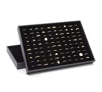 2-Pack Velvet Ring Jewelry Tray Display Pads with Faux Leather Case, 100-Slot Ring Boxes, 35 x 24 x 3 cm