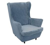 2 Pack Velvet Wingback Chair Covers Stretch Non Slip Armchair Slipcovers with Elastic Bottom Washable Furniture Protectors for Living Room Blue Wing Chair