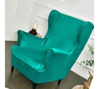 2-Pack Velvet Wingback Chair Slipcovers, Soft Stretch Plush Armchair Covers with Cushion, Solid Blue Furniture Protector for Home Decor