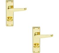 2 Pack | Victorian Flat Lever on Bathroom Backplate Handle - 150 x 42mm - Polished Brass | Lever on Backplate Door Handle - Internal Door Hardware - Lock, Euro, Oval and Latch Options Available