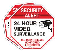 2-Pack Video Surveillance Sign, 10" x 10" Rust Free .040 Aluminum Security Warning Reflective Metal Signs, Indoor Or Outdoor Use for Home Business CCTV Security Camera, UV Protected & Waterproof,Red