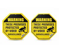 2-Pack Video Surveillance Warning Signs - 10x10 Inch Octagon PVC Security Signs with 4 Pre-Drilled Holes, Weatherproof & UV Resistant - “Protected by Video Surveillance” for Home & Business