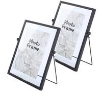 2 Pack Vintage Black Glass Picture Frames,15*20cm Metal Desk Photo Frame for Home,Office Decor, Vertical Floating Artwork DIY Frame for Photos, Tabletop Display, Plant Specimen, Pressed Flowers(Black)