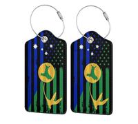 2 Pack Vintage Christmas Island America Striped Flag Leather Luggage Tag for Suitcase with ID Label Privacy Cover Address Card Stainless Steel Loop Travel Tags for Cruise Ships Airport