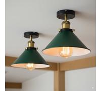 2 Pack Vintage Semi Flush Mount Ceiling Light with 22cm Green Cone Shade and E27 Base Lampholder for Kitchen Living Room Bedroom with Bulb Easy to Install Durable Metal Energy Efficient A+++