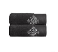 2 Pack Vintage Hand Towels Featuring Damascus Embroidery on 100% Cotton for Consistent Absorbency and Softness (Dark Gray)