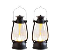 2 Pack Vintage Lantern LED Camping Lamps, Electric Camping Lanterns, Portable Flickering Flame Retro Lantern, Led Lanterns with Handle for Patio Garden Yard Porch