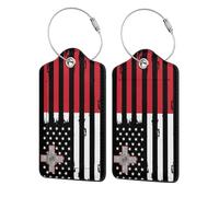 2 Pack Vintage Malta Maltese America Striped Flag Leather Luggage Tag for Suitcase with ID Label Privacy Cover Address Card Stainless Steel Loop Travel Tags for Cruise Ships Airport