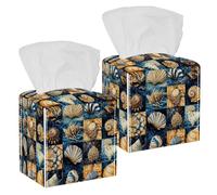 2 pack Vintage marine nature print Tissue Box Cover, Decorative Tissue Box Dispenser for Bathroom, Parlors, Office, Bedroom Dresser, Vanity Countertop, Nightstand, Car, and Desk