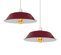 2 Pack Vintage Metal Pendant Lampshade 36cm Burgandy Easy Fit Ceiling Light Shade E27 Hanging Lamp Shade for Bedroom Living Room Kitchen