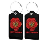 2 Pack Vintage Montenegro Rose Flag Leather Luggage Tag for Suitcase with ID Label Privacy Cover Address Card Stainless Steel Loop Travel Tags for Cruise Ships Airport Bag Backpack