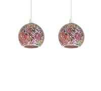 2 Pack Vintage Mosaic Glass Pendant Light Shades - Multicolor Flat Tempered Glass Ceiling Hanging Lamp Fixtures for Home, Bedroom, Cafe, Restaurant & Decor Lighting