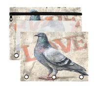 2 Pack Vintage Newspaper Pigeon 3 Ring Binder Pencil Pouches Bags,Clear Window Storage Case with Zipper for Boys Girls School Office Supplies Cosmetics Organizers