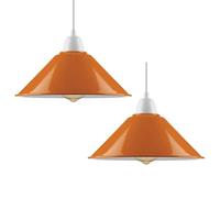 2 Pack Vintage Orange Light Shade, Metal Cone Lampshade, Easy Fit Industrial 22cm Lamp Shade, 4cm E27 Pendant Hole for Kitchen, Living Room, Hallway