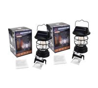 2 Pack Vintage Solar Camping Lantern Rechargeable Dual Panel Hanging Solar Powered Outdoor Lights with Human Body Sensing Auto Light On and Off for Patio Garden Hiking Fishing