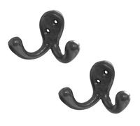 2 Pack Vintage Style Antique Double Robe Hook in Black for Home Decor - Wall Mounted Clothing Hook