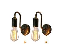 2 Pack Vintage Wall Light with Pull Cord Switch Metal Iron Wall Sconce Light Fixture Industrial Retro Wall Wash Lights E26 Indoor Sconce for Restaurant Living Room Bedroom Office Lamp,Rusty