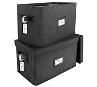 2 Pack Vinyl Record Storage Box for 45 RPM LPs, 7-inch Record Holder Case | Black Record Case with Lid & Handle, Holds 160 Albums, CD Crate Play Music Collection Holder, File Folder Cabinet Organizer