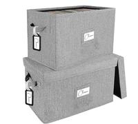 2 Pack Vinyl Record Storage Box for 45 RPM LPs, 7-inch Record Holder Case | Gray Record Case with Lid & Handle, Holds 160 Albums, CD Crate Play Music Collection Holder, File Folder Cabinet Organizer
