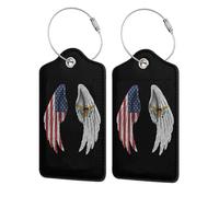 2 Pack Virgin Islands of the United States America Flag Wings Leather Luggage Tag for Suitcase with ID Label Privacy Cover Address Card Stainless Steel Loop Travel Tags