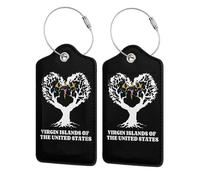 2 Pack Virgin Islands of the United States Flag Love Heart Tree Leather Luggage Tag for Suitcase with ID Label Privacy Cover Address Card Stainless Steel Loop Travel Tags