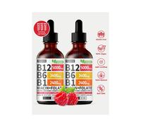 (2-PACK) Vitamin B12 Liquid Supplement Drops with B6, B1, Niacin & Folate - Edible Support for Energy, Brain & Heart, Non-GMO & Gluten-Free