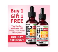 (2-PACK) Vitamin B12 Liquid Supplement Drops with B6, B1, Niacin & Folate - Edible Support for Energy, Brain & Heart, Non-GMO & Gluten-Free