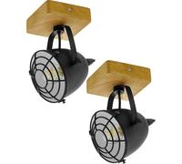2 PACK Wall / Ceiling Light Black & Wood Adjustable Spotlight 1x 40W E14 Loops Black One Size