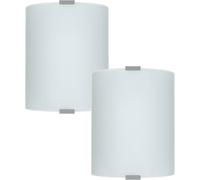 Modern Silver Wall Flush Ceiling Light - 2 Pack With Satin Glass Shade