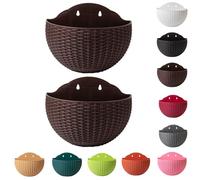 2 Pack Wall Hanging Flower Pot, Garden Hanging Baskets Outdoor, Imitation Rattan Wall Mounted Pot, Semicircle Black Planter, Fence Watering Garden Pots For Balcony Fence Indoor Home Decoration