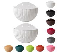 2 Pack Wall Hanging Flower Pot, Garden Hanging Baskets Outdoor, Imitation Rattan Wall Mounted Pot, Semicircle Black Planter, Fence Watering Garden Pots For Balcony Fence Indoor Home Decoration