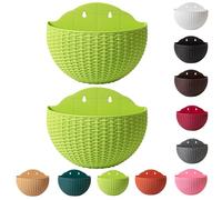 2 Pack Wall Hanging Flower Pot, Garden Hanging Baskets Outdoor, Imitation Rattan Wall Mounted Pot, Semicircle Black Planter, Fence Watering Garden Pots For Balcony Fence Indoor Home Decoration