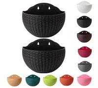 2 Pack Wall Hanging Flower Pot, Garden Hanging Baskets Outdoor, Imitation Rattan Wall Mounted Pot, Semicircle Black Planter, Fence Watering Garden Pots For Balcony Fence Indoor Home Decoration