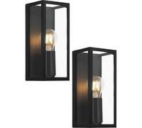 2 PACK Wall Light Colour Black Shade Clear Glass Metal Box Frame Bulb E27 1x60W Loops Black One Size