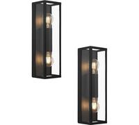 2 PACK Wall Light Colour Black Shade Clear Glass Metal Box Frame Bulb E27 2x60W