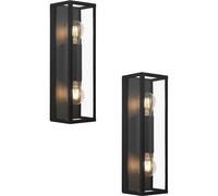2 PACK Wall Light Colour Black Shade Clear Glass Metal Box Frame Bulb E27 2x60W Loops Black One Size
