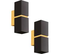 2 PACK Wall Light Colour Gold Plated Steel Black Square Shape Shade GU10 2x3.3W