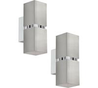 2 PACK Wall Light Colour Satin Nickel Chrome Square Shades GU10 2x3.3W Included Loops Metallics One Size